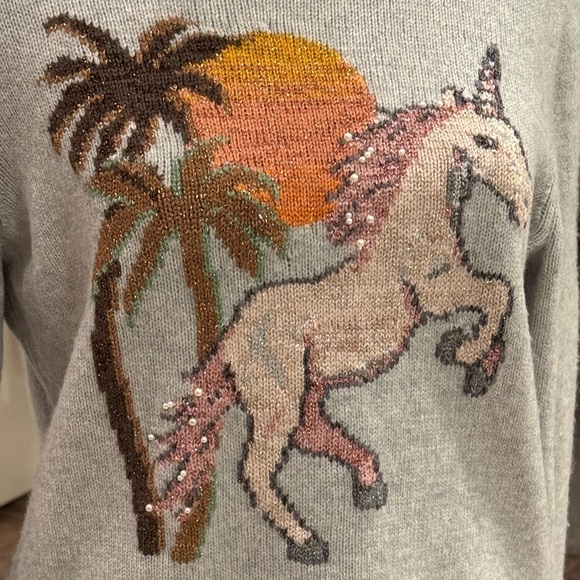 Coach Uni Intarsia Gray Wool & Cashmere Blend Crew Neck Sweater with Unicorn EUC - Picture 10 of 11